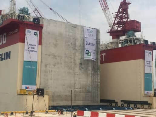 coastal engineering tuas terminal launch of the first caisson 